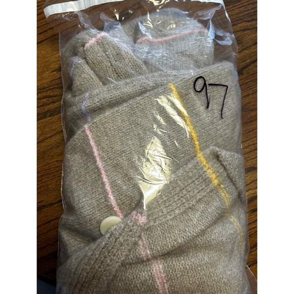 Self Contrast Striped V-Neck Cardigan Sweater Tan Multi Large Balloon Sleeve - Picture 7 of 7